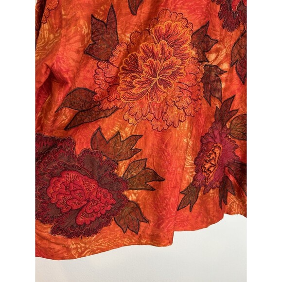 Chicos XL 100% Silk Floral Jacket Oriental Embroidered Red Asian Boho Hippie - Picture 4 of 4